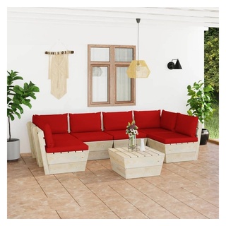vidaXL Gartenlounge-Set 7-tlg. Garten-Sofagarnitur aus Paletten mit Kissen Fichtenholz, (1-tlg) rot