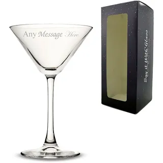 Enoteca-Martini-Glas mit individueller Gravur, in Geschenkbox, personalisierbar mit jeder Nachricht für jeden Anlass, Auswahl aus verschiedenen Schriftarten, Lasergravur