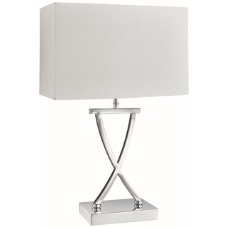 Tischlampe Modern "Table" Chrom weiß Stoff Metall Tischleuchte Wohnzimmer Schlafzimmer