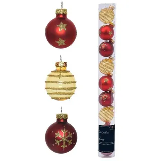 Decoris season decorations Christbaumschmuck, Weihnachtskugeln Glas mit Motiven 3cm rot / gold Mix, 9er Set rot