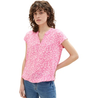TOM TAILOR Damen Kurzarm-Bluse mit Muster , pink geo design, 32