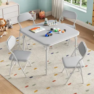 Klappbarer Kindertisch Mit 4 Stühlen, 5-Teilige Kindersitzgruppe, Kinder Aktivitätstisch Für Malen Und Spielen, Platzsparend Faltbar Für Kinderzimmer Und Kindergarten, Für Kinder Ab 1 Jahr, Grau
