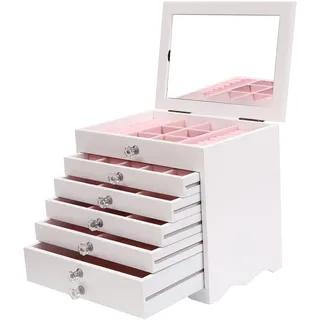OUKANING Schmuckkästen mit Spiegel 7 Ebenen - Schmuck Organizer mit 6 Schublade Schmuckaufbewahrung Schmuckkasten Groß für Halsketten, Ohrringe, Uhren, Armbänder