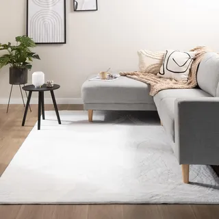 FRAAI | Home & Living Flauschiger Teppich - Cozy Weiß - 130x200 cm - Polyester - Kurzflor - Einfarbig - Waschbar in Waschmaschine - Modern - Wohnzimmer, Esszimmer, Kinderzimmer, Schlafzimmer