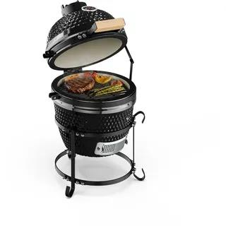 Klarstein Princesize Kamado-Grill Keramikgrill Edelstahl-Grillrost Smoker BBQ Schwarz