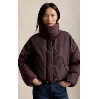 Polo Ralph Lauren für Damen. 211B17279002 Kurze gesteppte Daunenjacke in Bordeaux (XXS), Lässig, Kastanienbraun, Polyester