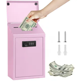 Spardose Metall mit Zahlenschloss, Spardose Tresor mit Geldeinwurfschlitz Geldkassette Abschließbar Zahlenschloss, Wasserdicht Spendenbox Metall für Haus, Büro und Veranstaltungen (Rosa-1)