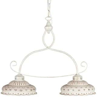 Pendellampe Keramik shabby weiß beige handbemalte Esstischlamp Landhausstil | Helios Leuchten 207146 Keramiklampe antik-weiß lackiert, Pendelleuchte für Küchentisch bemalt, Deckenlampe Esszimmer 2xE27