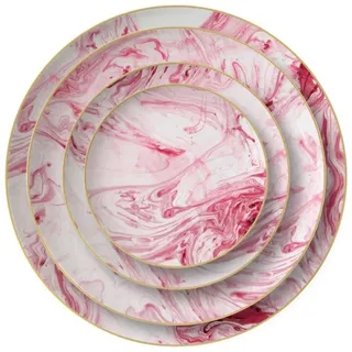 Quality Elegance Teller-Set Rosa Marmor Muster Luxus Bone China Geschirrset (4-tlg)