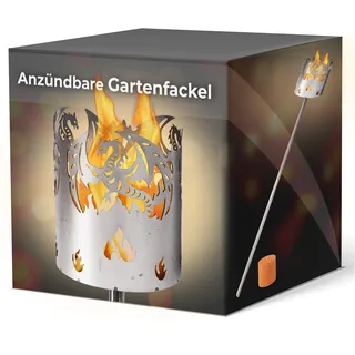 Gartenfackel für draußen Motiv Drache 1x Brennelement - Holzspäne mit Wachs - Schwedenfackel Pelletfackel Feuersäule Flammschalen Wachsfackel Gartenleuchte