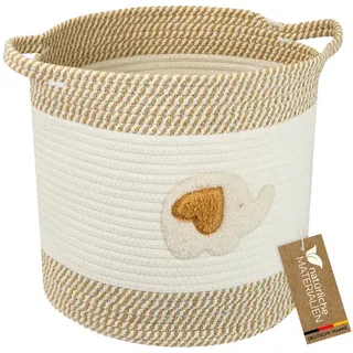 HMF Aufbewahrungskorb Kinderzimmer Baumwolle Elefant 30,5 x 30,5 cm weiß