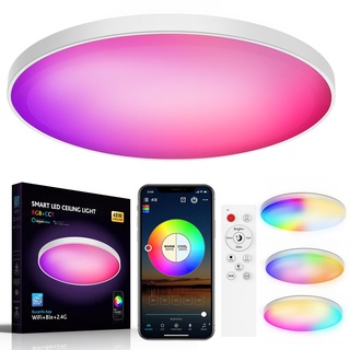 LED RGB Deckenleuchte Rund Smart Deckenlampe mit Fernbedienung APP Steuerung Dimmbar Kompatibel mit Alexa Google Home 48W Für Schlafzimmer, Wohnzi...