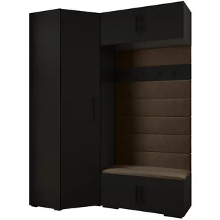 Abiks Möbel Garderoben-Set, Schwarz, Braun, Schwarz, Holz, Nachbildung, 2-Sitzer, 11 Fächer, 181.7x236.7x47 cm, Garderobe, Garderobenschränke