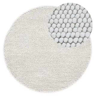 Wollteppich Calo weicher Filzkugel-Teppich Rund Creme Ø 200 cm für Wohnzimmer, Schlafzimmer & Kinderzimmer - Creme