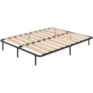 i-flair Metallbett Austen 160x200 cm – stabiles Bettgestell mit perforierten Latten aus Birkenholz für optimale Belüftung, Gästebett aus Metall mit 27 cm Stauraum, Doppelbett in schwarz