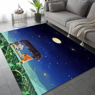 Fuchs Teppich Schlafzimmer rutschfeste FußMatte Kawaii Tiere Kinderteppich Dekoration Carpets Teenager Kurzflor Flanell Teppiche Home Spielteppiche für Wohnzimmer 120x160 cm