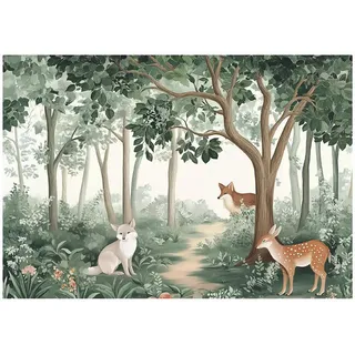 WallArena Fototapete Wald Tiere Vlies Tapete 150x105