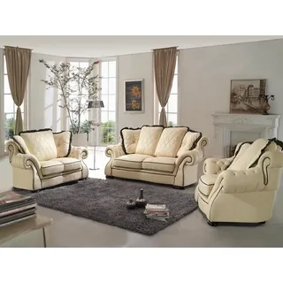 JVmoebel Sofa Klassische Couchgarnitur Polster Sitz Leder Garnitur 3+2+1 Sofas Neu, Made in Europa beige|schwarz