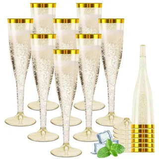 Rosedreamer Plastik Sektgläser 60 Stück Champagner Gläser 150ml Goldene Kante und Glitter Sektglas Mehrweg Plastik Sektgläser für Geburtstag Hochzeit Party Picknicks Outdoor(Gold)