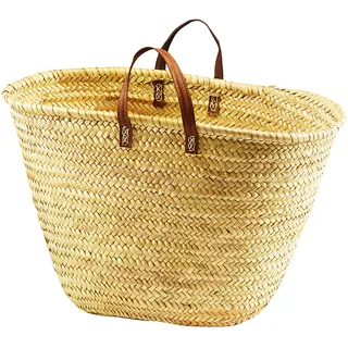 Kobolo Tasche Korbtasche Strandtasche Palmblatt Echt Ledergriffen Natur
