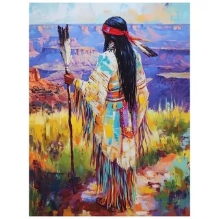 Malen Nach Zahlen Erwachsene Mann Malen Nach Zahlen Kinder Indianer mit Pinsel und Wasserdicht Leinwand Acrylfarben Set, Diy Set Erwachsene Bilder 30x40Cm für Deko Wohnzimmer Geschenke LSJ2633