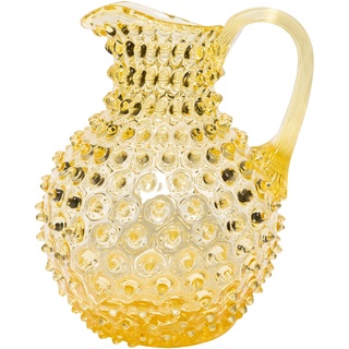 CHEHOMA - Glaskaraffe mit Diamantspitzen-Dekor und breitem Henkel - Gelbfarben und robust verarbeitet - 2 Liter Wasserkrug oder Tischvase - Höhe: 23 cm - Gelb