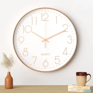 Mesybveo Wanduhr, 30 cm, leises Quarzwerk, modernes minimalistisches Design (Roségold)