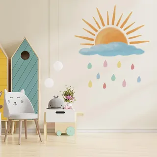 Hava Kolari Wandtattoo Babyzimmer, Sonne, Wolken, Regentropfen Wandaufkleber Boho, Wandsticker Wanddeko für kleinkinderzimmer kinderzimmer Jungen Mädchen