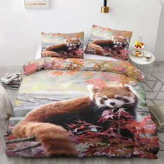 Winter Bettwäsche 135x200 Roter Panda - Wildtiere Bettbezug 135x200 2er set, Weich Warme & Bügelfrei Mikrofaser Bettwäsche-Sets, Wendebettwäsche mit Reißverschlus und 1 Kissenbezug 80x80 H-6&-194