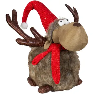 Elch 45cm (66cm) Hirsch sitzend Weihnachtliche Dekofigur Rentier braun