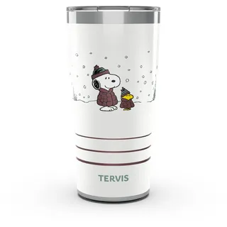 Tervis Traveler Peanuts Snoopy & Woodstock Christmas Puffer Buddies Dreifachwandiger, isolierter Becher hält Getränke kalt und heiß, 590 ml, Edelstahl