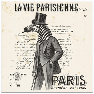wandmotiv24 Poster Vintage, Zebra, Paris, Vintage (1 St), Wandbild, Wanddeko, Poster in versch. Größen grau 40 cm x 40 cm x 0.1 cm