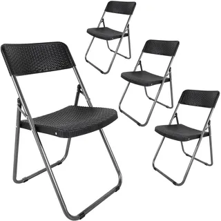 Spetebo Klappstuhl im Rattan Design schwarz 4er Set - 82 x 46 cm - Gartenstuhl mit Rückenlehne klappbar in Flechtoptik - Bistrostuhl Terrassenstuhl Gartenmöbel Stuhl für Garten Balkon Terrasse Küche