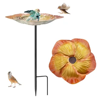 Vogeltränke Stehend Groß, Metall Vogeltränke Winterfest, 2 Erdspieß, Vogelbad Garten Stehend, Vogeltränke Garten Frostsicher, Wassertränke Für Vögel, Vogelfutterspender Für Draußen Terrasse