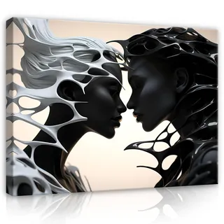 WallArena Leinwand Bilder - Abstrakt Frau Kuss schwarz weiß - 100x75 cm | Leinwandbilder, Bild auf leinwand, Wandbild XXL groß Wandbilder für Wohnzimmer Schlafzimmer Wohnzimmerbilder