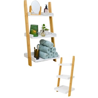 DuneDesign Regal 3 Fächer Bambus Leiterregal 45x90 Badezimmer Regal, Holz Leiter Deko Treppe Bad