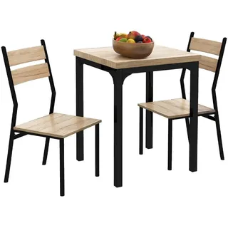 MODFU Esstisch 3-teiliges Esstisch-Set, Naturholzmaserung/Schwarz, 1 Tisch + 2 Stühle (Packung, 3-St., Küchentisch-Set für kleine Räume & Wohnungen), Platzsparendes Möbel für Esszimmer & Küche beige|schwarz