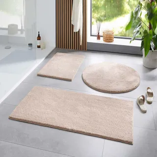 Taracarpet Badematte Fiona rutschfest waschbar Badezimmerteppich sehr weich und als Set kombinierbar Uni New Beige 060x120 cm