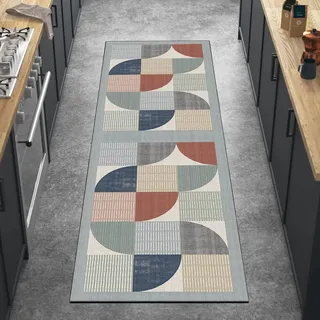 Ymural Teppich Läufer Flur Waschbar Grau Bunt 100x160CM Patchwork Teppichläufer Küchen rutschfest Meterware Kurzflor Lang Küchenläufer Polyester Korridor Schlafzimmer, Anpassbar