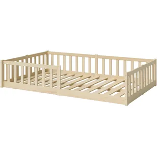 Bellabino Kinderbett Vere mit Rausfallschutz und Lattenrost (natur mit Matratze, Kiefer Massivholz), Bodenbett verfügbar in 80x160 & 90/120/140x200 cm braun
