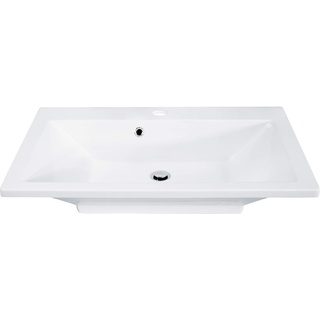 FACKELMANN Waschbecken DOMINO / Waschtisch aus Gussmarmor / Maße (B x H x T): ca. 80 x 17 x 50 cm / Einbauwaschbecken / hochwertiges Becken fürs Badezimmer und WC / Farbe: Weiß / Breite: 80 cm