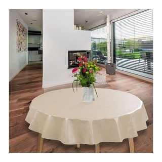 laro Tischdecke Wachstuch-Tischdecken Abwaschbar Geprägt Blumen Beige Creme Rund 140cm weiß