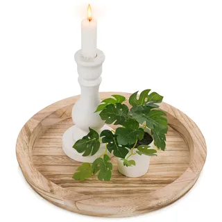 Hanobe Kerzentablett Holz Deko Tablett Rund Holztablett, Verbranntes | Kerzenständer für Tischdeko, Vintage Kerzenteller, Klein 28.5cm Dekotablett für Wohnzimmer Tisch, Paulownia Holz