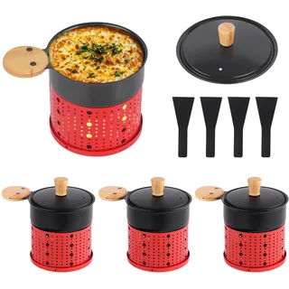 Zalava 4 Stück Mini Raclette Grill Set, Teelicht-Raclette antihaftbeschicht, Raclette Teelichtofen, Antihaft-Grill-Pfännchen zum Schmelzen Von Käse, Schokolade, Kerzenraclette Käsefondue mit Schaber