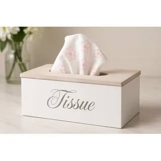 Taschentuchbox Kosmetiktücherbox Taschentuchspender Holz Tücher Box Tissue Taschentücher Box - Natur/weiß/schwarz B/H/T ca. 25 x 9 x 14 cm mit aufklappbarem Deckel Landhausstil Vintage nachfüllbar