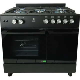 GASLINE GAG90GPXFL-B Schwarz Gas Standherd mit Flaschenschrank Umluft Hähnchenspieß 71 Liter wok 4,8 kw 90cm Propan 50Mbar [] - Schwarz