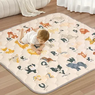 COMOMY Krabbeldecke für Baby 127x127 cm, Weiche Faltbare Spieldecke, Beige | Rutschfeste und Schadstofffreie Krabbelmatte, Gepolsterte Spielmatte Kinder für Laufstall und Kinderzimmer