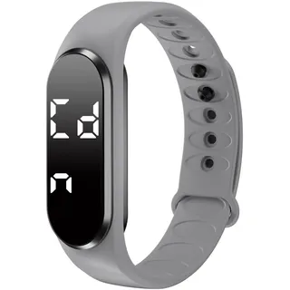 Schrittzähler Armband Herren Digital Uhr Armband Fitnessuhr ohne app und handy Schrittzähler Uhr Damen Digitale Armbanduhr Damen mit Messung des Schrittes, Kalorienverbrauchs und der Distanz, Grau