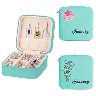 Mocessory Personalisierte Schmuckschatulle mit Namen, kleine Reisebox für Halsketten, Ohrringe und Armbänder, personalisiertes Geschenk für Freundinnen, Mütter oder Brautjungfern