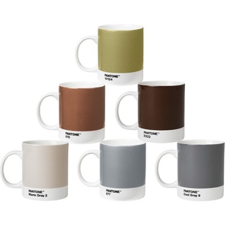 Pantone Porzellan Kaffee Becher 6er-Set, 6 Kaffeetassen à 375 ml, mit Henkel, spülmaschinenfest, Metalltöne ...